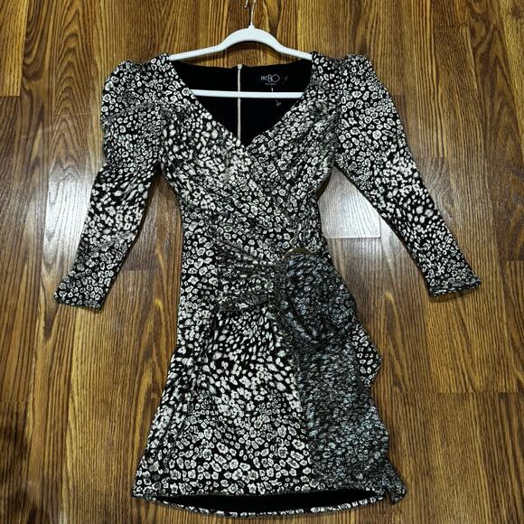 PATBO Gold Metallic lurex mesh fabric Leopard Drape Mini Dress sz 4 - Picture 4 of 10
